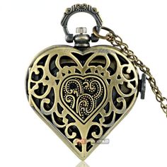 Heart-shaped Ladies Mens Vintage Pocket Watch; Full Hunter Closure, Perfect to Protect the Dial; Durable Stainless Steel Material; Simple Dial with Arabic Numbers, Easy to See the Time; Suitable 80cm Length of Pocket Chain, Can be a Pendant to Match any Clothes; The Right Watch Diameter of 4.0cm Suitable for any Occasions.   SPECIFICATION Diameter: About 4.0*4.0cm Thickness: About 1.2cm Total Length of Chain: About 80 cm Material: Stainless steel Color: Bronze Movement: Quartz battery Gender: Unisex Package: 1*Pocket watch   1*Necklace chain   Customer Feedback: I bought this elegant love heart shaped pocket watch for my best friend in her wedding, she was very happy got this vintage watch, she said it’s the best wedding jewelry gift. So I highly to recommend this fashion personalised engr Steampunk Pocket Watch, Steampunk Watch, Pocket Watch Necklace, Heart Shaped Pendant Necklace, Heart Pocket, Fob Watch, Vintage Pocket Watch, Pocket Watch Chain, Heart Shaped Necklace