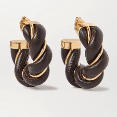 Bv Interwoven Hoop Earrings. Gold And Black/Dark Chocolate Lambskin Leather Twist. A Classic! Perfect Condition. Twist Earrings, Hoop Earrings Gold, Lambskin Leather, Earrings Gold, Dark Black, Brown Gold, Bottega Veneta, Dark Chocolate, Jewelry Earrings