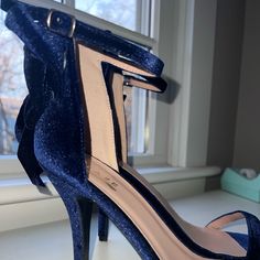 Never Worn Heels! Stunning For Winter And Holiday Occasions. Navy Blue Velvet, Bow Heels, Velvet Bow, Blue Velvet, Shoes Women Heels, Dream Closet, Shoes Heels, Navy Blue, Size 10