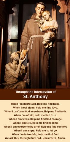 an image of st anthony with the words through the intercession of st anthony