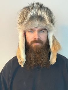 Coyote mountain man style hat, with two legs. Hand-sewn, with an added fabric liner in black. Winter Hunting Hat Band With Flat Brim, Brimmed Winter Hunting Hat, Mountain Man Style, Coyote Fur, Trapper Hats, Man Hat, Mountain Man, Man Style, Fur Hat