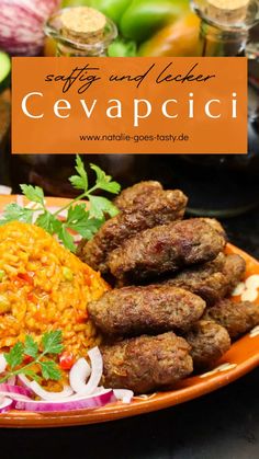 a plate full of food with the words, softy and licker cevapicci