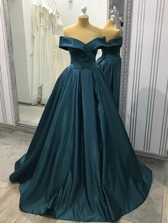 Prom Gown Off Shoulder, Gala Gown, Green Prom, A Line Prom Dresses, Long Prom Dresses, Green Prom Dress, Satin Prom Dress, Evening Gowns Formal, Green Satin