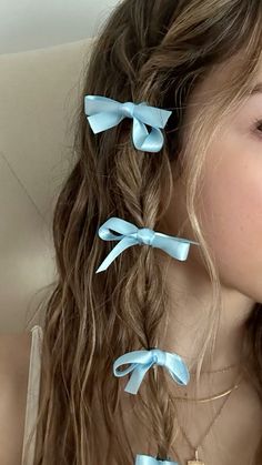 Blue Bow Hairstyle, Preppy Hairstyles, Girly Hairstyles, Hair Up Styles