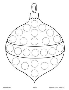 a christmas ornament coloring page with dots on the top and bottom, in black and white