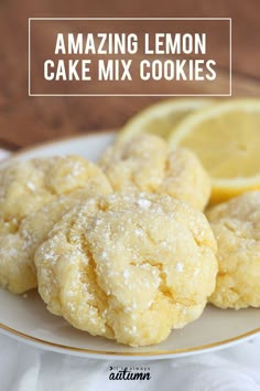 lemon cake mix cookies on a white plate