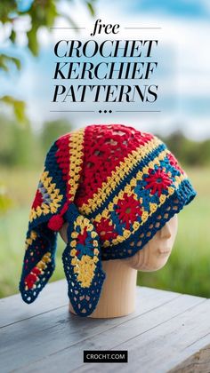 a crochet hat with the words free crochet kerchee patterns on it