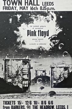 an advertisement for pink floyd's concert at town hall