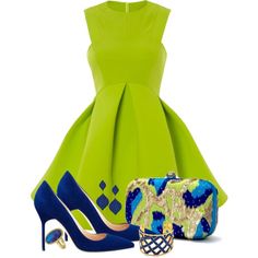 A fashion look from May 2014 featuring mini skater dress, pointy toe pumps and green clutches. Browse and shop related looks. Lime Green Dress, Tata Harper, Mini Skater Dress, Looks Chic, Outfit Casual, Fashion Sense, Look Fashion, Classy Outfits, Green Dress