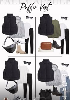 Calgary Fall Outfits, Sport Vest Outfits For Women, Winter Athleisure Outfits Midsize, Field Trip Outfit Winter, Winter Retreat Outfit, Black Puffer Vest Outfits For Women Fall, Seattle Outfits October, Outfits With A Black Vest, Tennessee Vacation Outfits Spring