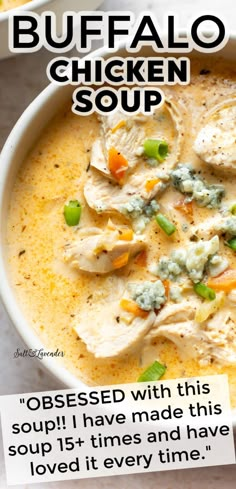 a bowl of buffalo chicken soup on a table