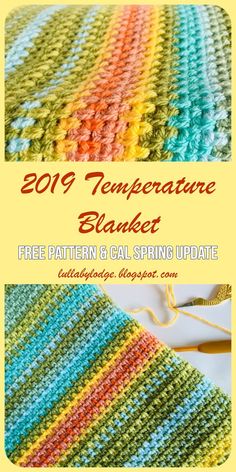 a crocheted blanket with the words, free pattern and spring update on it