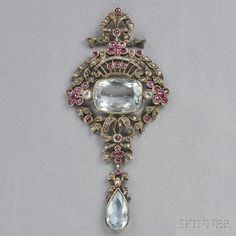 Antique Aquamarine and Ruby Pendant, set with cushion- and pear-shape aquamarines and cushion-cut rubies, completed by rose-cut pastes, silver mount Aquamarine And Ruby, Ruby Pendant Set, Crown Light, Elegant Jewellery, Ruby Rings, Period Dress, Jewellery Sketches, Ruby Pendant