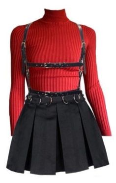 Red Goth Outfits, Red Black Outfit, Red And Black Outfits, Best Winter Outfits, Event Outfit, School Looks, Punk Outfits, Midi Skirts, Red Outfit