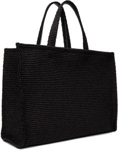 Woven raffia tote in black. · Fixed twin carry handles · Logo embroidered at face · Patch pocket at interior · Unlined · H13 x W17 x D6 Supplier color: Black Black Woven Shoulder Bag For Errands, Black Shoulder Bag With Rolled Handles For Shopping, Givenchy Tote Bag, Face Patches, Woven Raffia, Black Media, Logo Embroidered, Womens Tote Bags, Patch Pocket