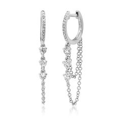 New earring essentials have arrived! You will love this sparkly diamond and chain drop style for its shine and movement. Available in 14k yellow, rose or white gold Approximately .25ctw diamonds Outer hoop diameter measures approximately 9.95mm Inner hoop diameter measures approximately 8mm By Curated by AB Diamond Cut Dangle Hoop Earrings, Diamond-cut Dangle Hoop Earrings, Diamond-cut Dangle Hoop Earrings In Diamond, White Gold Dangle Hoop Earrings With Brilliant Cut, Brilliant Cut White Gold Dangle Hoop Earrings, White Gold Dangle Huggie Earrings Fine Jewelry, Diamond Dangle Hoop Earrings Fine Jewelry, Dangle Diamond Hoop Earrings Fine Jewelry, Diamond Dangle Hoop Earrings