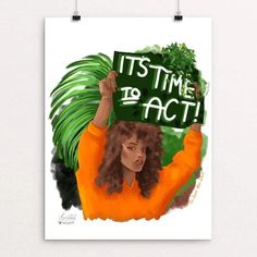 a woman holding up a sign that says it's time to act