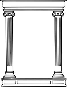 an ancient greek column with columns and pillars on the sides, vintage line drawing or engraving