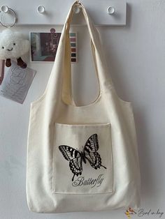 BirdinBag - Stylish & Sleek Butterfly Print Canvas Bag, an Icon of Minimalist Fashion Summer Tote Bags For Daily Life, White Rectangular Shoulder Bag For Daily Use, Casual Summer Shoulder Bag For Daily Use, White Satchel For Daily Life, Casual Shoulder Bag For Daily Use In Summer, Casual Summer Shoulder Bag For Daily Life, Daily White Rectangular Shoulder Bag, Casual White Shoulder Bag For Daily Use, Casual White Bags For Daily Use