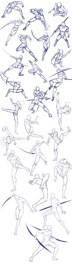 a bunch of sketches of people doing different things in the air with their arms and legs