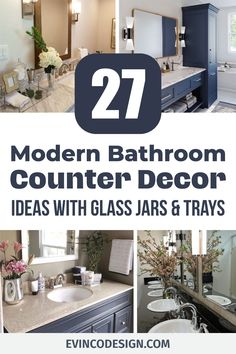 modern bathroom counter decor ideas with glass jars and trays