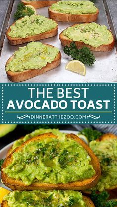 the best avocado toast recipe is made with bread and topped with fresh herbs