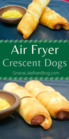 air fryer crescent dogs on a plate with dipping sauce