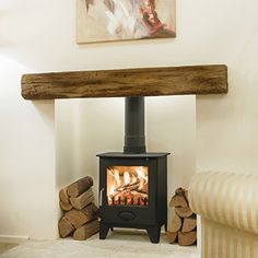 a wood burning stove in a living room