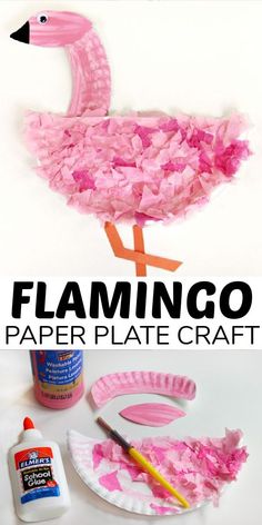 paper plate crafts with flamingo on it and the words flamingo written in black