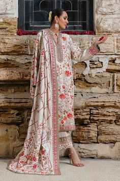 Isabel – Sania Maskatiya International Saniya Maskatiya, Best Designer Suits, Sania Maskatiya, Cream Base, Festive Collection, Linear Pattern, Indian Textiles, Stylish Dress Book, Embroidery Suits