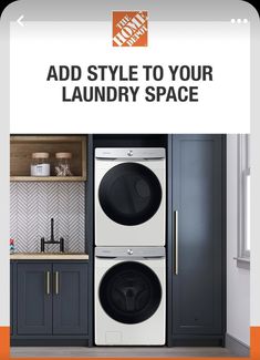 the samsung appliance ad is displayed in an orange and white color scheme with text that reads, a smarter way to do laundry