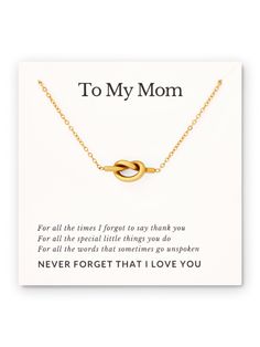 a card with the message to my mom on it and an image of a gold necklace