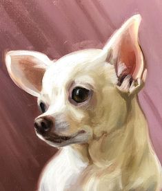 a painting of a white dog on a pink background