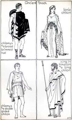 four different types of ancient greek costumes