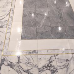 a marble floor with gold trim around it