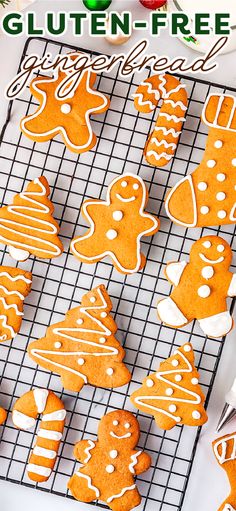 an image of gingerbread cookies on a cooling rack with the words gluten - free