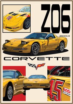 the chevrolet z06 corvette racing car is shown in three different colors and sizes