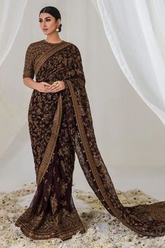 Embroidered Pakistani Wedding Dress In Saree Style Saree Borders, Saree Pallu, Saree Style, Raw Silk Saree, Pakistani Wedding Dress, Embroidered Saree, Embroidered Chiffon, Luxe Wedding, Saree Dress