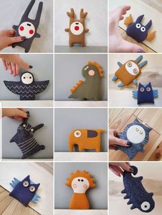 many different pictures of stuffed animals made out of felt