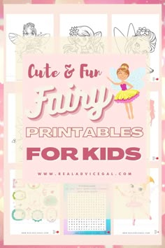 the cute and fun fairy printables for kids are on display in this poster