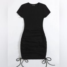 Nwot Shein Drawstring Side Rib-Knit Bodycon Dress Black Size L (Us 8/10) Middle School Graduation Dresses, Winter Bodycon Dress, Amazon Girl, Madonna Inn, Ribbed Knit Bodycon Dress, Bodycon Dress Black, Body Con Dress Outfit, Drawstring Dresses, Shein Dress