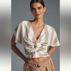 Nwt Anthropologie Bishop & Young Twist Front Top, 3x, Sand Stripe Orange Fits, Bright Dress, Twist Front Top, Twist Top, Classic Brown, Swimwear Sale, Twist Front, Stripes Design, Pullover Styling