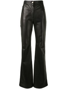 Find PROENZA SCHOULER High-waisted Leather Trousers on Editorialist. black leather flared high waist concealed front fastening classic five pockets Black Leather Clothes, All Black Leather Outfit, Black Leather Flare Pants, Flared Leather Pants, High Waisted Black Trousers, Leather Black Pants, Pants Png, Png Clothes, Outfit Png