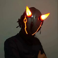 Red OX Horn Cosplay Hellboy II Abel Murloc Mask Helmet LED Light Masks Halloween Holiday Props Space Cyberpunk Outfit, Full Face Mask Design Art, Full Mask Design, Cool Masks Designs Ideas, Techwear Art, Cyberpunk Masks, Mask Design Ideas, Helmet With Horns, Scifi Outfit