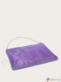 BirdinBag - Rhinestone Embellished Baguette Chain Bag Elegant Square Baguette Bag For Party, Purple Rhinestone Party Bag, Purple Square Shoulder Bag For Evening, Glamorous Purple Rectangular Bag, Baguette Chain, Purple Details, Rhinestone Chain, Baguette Bag, Magnetism