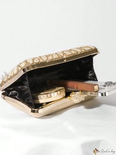 Bird in Bag - Exquisite Evening Clutch Bag Adorned with Pearl Accents, Sophisticated Purse for Womens Parties, Weddings, and Formal Events Elegant Gold Bridal Accessories For Formal Occasion, Elegant Gold Bridal Accessories For Formal, Elegant Handheld Evening Bag For Wedding, Elegant Rhinestone Bags For Wedding Guest, Glamorous Handheld Clutch For Wedding, Gold Rectangular Evening Bag For Wedding, Glamorous Champagne Bag For Wedding, Elegant Gold Clutch For Wedding, Gold Embellished Bridal Accessories For Party