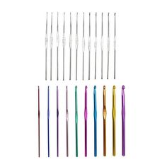 six different colored toothbrushes are lined up in a row on a white background