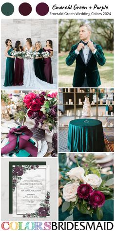 the color scheme for emerald green and purple is shown in several different colors, including red,