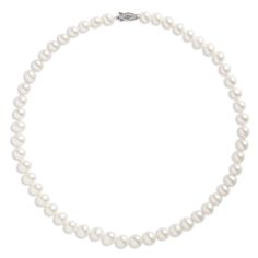 If pearls aren’t part of your regular jewelry staple rotation, this 18-inch necklace is a perfect reason to change that. Made with 8mm cultured pearls, this piece has a timeless quality that is absolutely captivating. We love the way pearls show their depth and subtlety in changing light and add versatility to any jewelry wardrobe Affordable White Beaded Pearl Necklace, Classic Single Strand Pearl White Necklace, Nickel-free White Necklace With Round Beads, Adjustable White Gold-plated Pearl Necklace, White Pearl Drop Necklace In 14k Gold-filled, Engagement Ring Guide, Jewelry Staples, All Band, Engagement Rings Bridal Sets