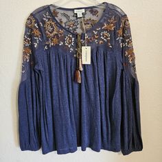 Brand New With Tags. Perfect Condition. "Dramatic Folklore Embroidery Blooms On Cotton Mesh Along The Yoke Of Our Easy Top With Lovely Blouson Sleeves And Elastic Cuffs." -Mesh And Embroidered Accents -Fun Tassel Detail -Long Sleeves With Elastic Cuffs -Relaxed Fit -53% Linen And 47% Lyocel -Mesh Detailing Is Made Of 65% Cotton And 35% Nylon Size Xs Chest: 19.5 Inches Length: 26 Inches Sleeve: 24 Inches Folklore Embroidery, Blue Orange, Long Sleeve Shirt, Sleeve Shirt, Tassels, Colorful Shirts, Long Sleeve Shirts, Womens Tops, Womens Sizes